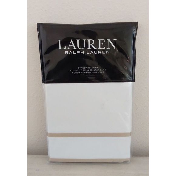 Ralph Lauren SPENCER BORDER SATEEN Cotton 300TC Clay Tan Standard Pillow Sham - Picture 1 of 9